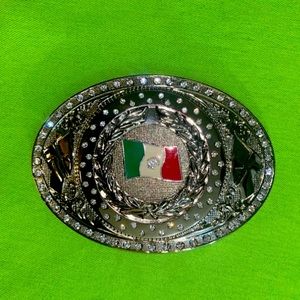 Mexican Flag Belt Buckle with crystals